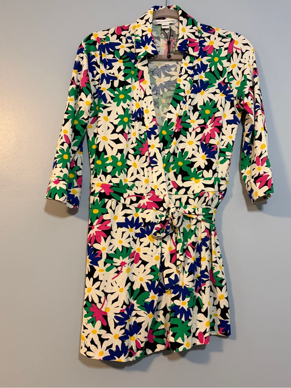 Diane Von Furstenberg White Multi Floral Wrap Romper Shorts